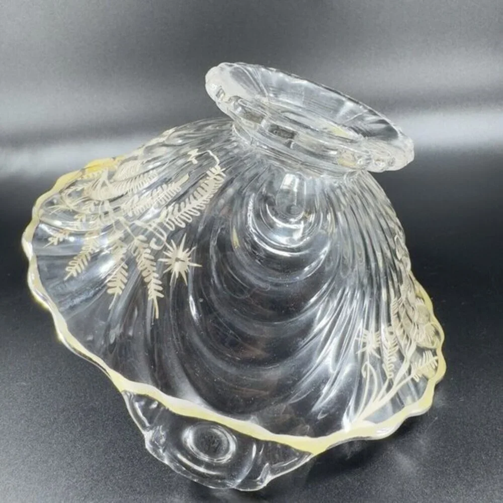 Vintage Cambridge Clear Glass Caprice Bowl Dish Handles‎ Silver Overlay Flower
